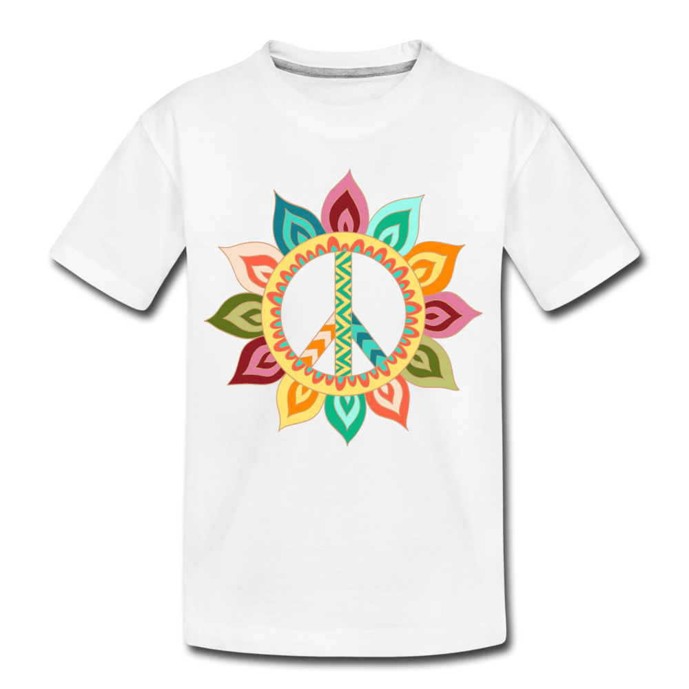 Floral Peace Sign Kids T-Shirt - white