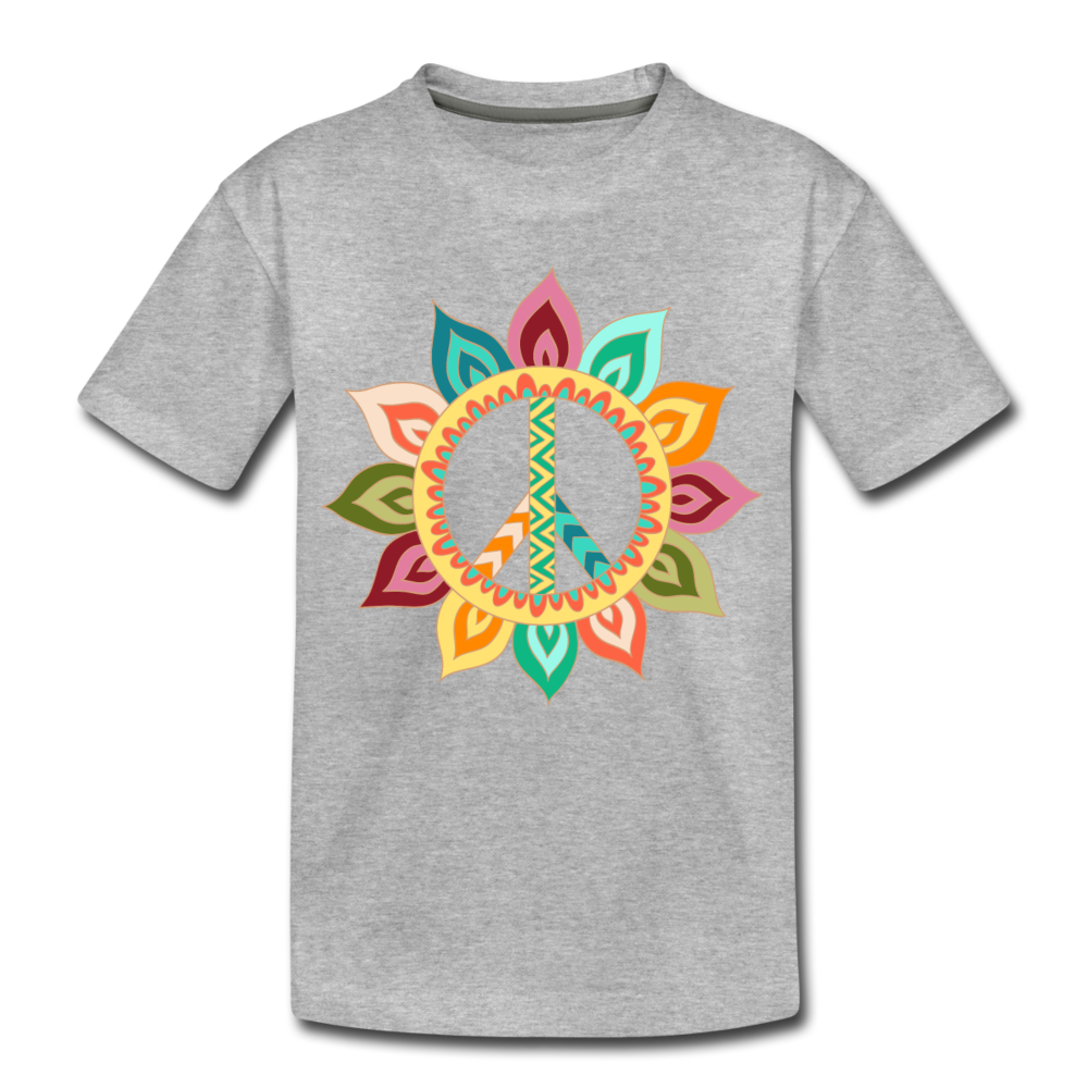 Floral Peace Sign Kids T-Shirt - heather gray