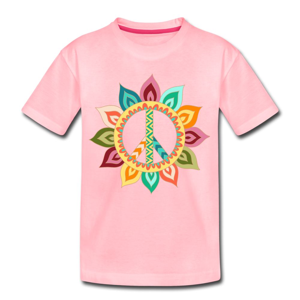 Floral Peace Sign Kids T-Shirt - pink