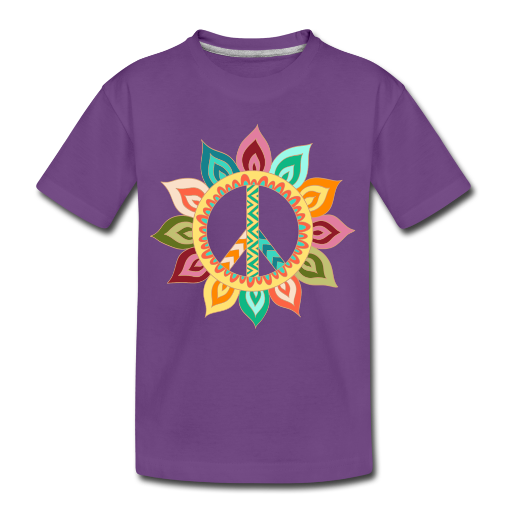 Floral Peace Sign Kids T-Shirt - purple