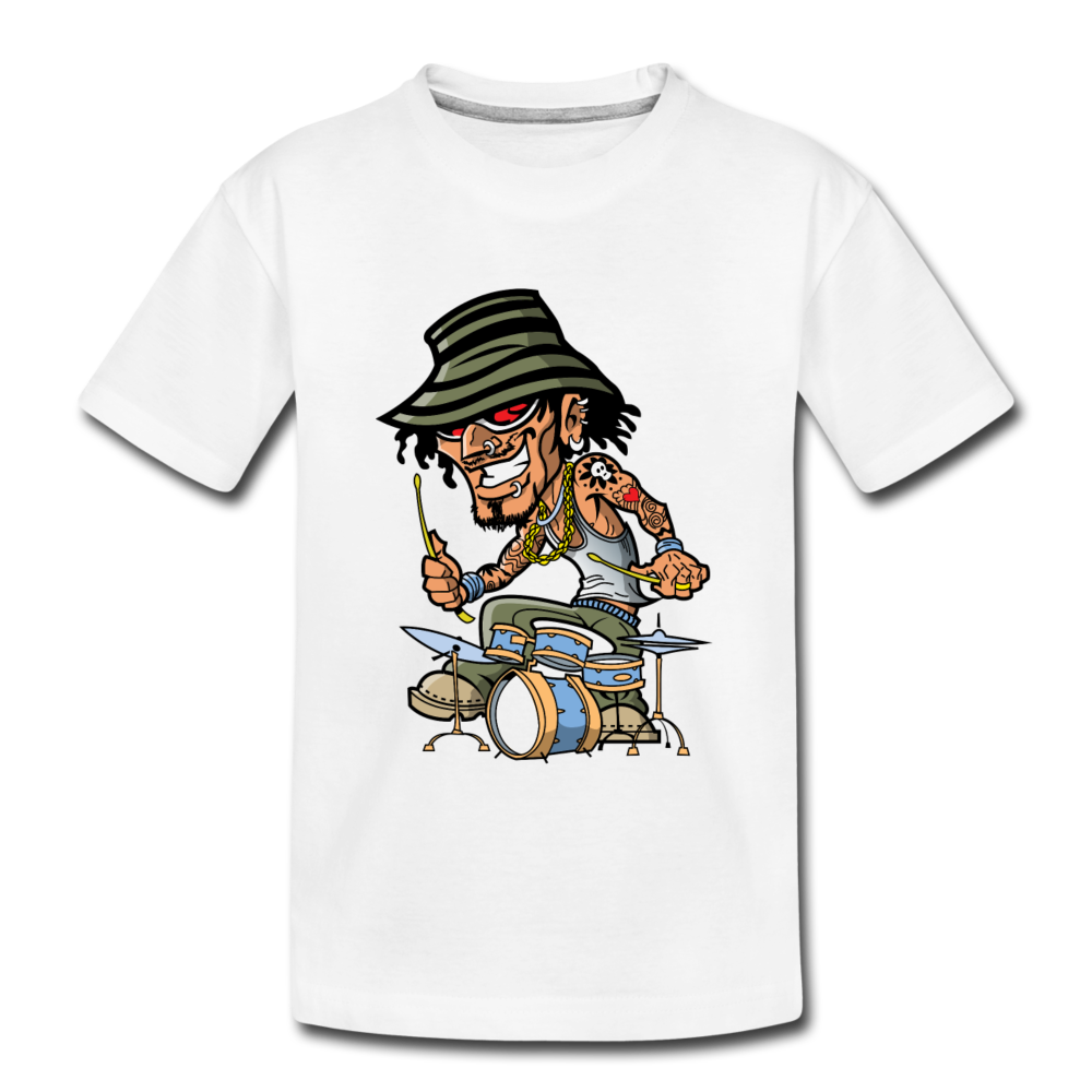 Drummer Cartoon Kids T-Shirt - white