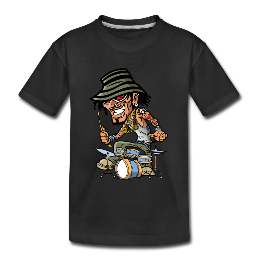 Drummer Cartoon Kids T-Shirt - black
