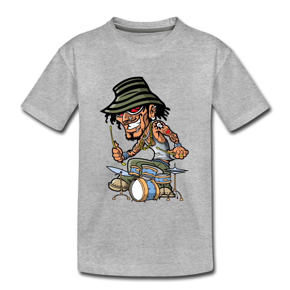 Drummer Cartoon Kids T-Shirt - heather gray
