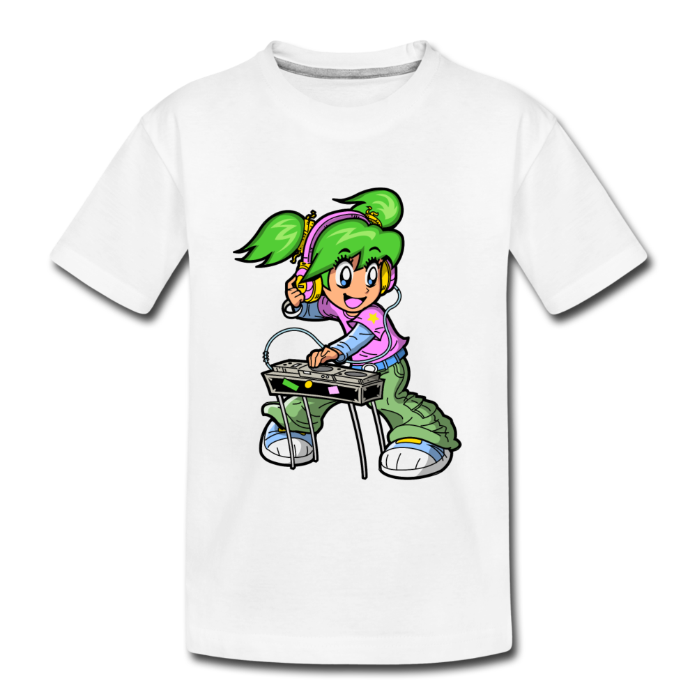 DJ Girl Cartoon Kids T-Shirt - white
