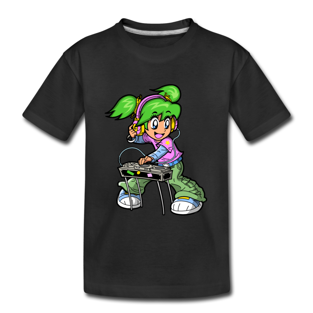DJ Girl Cartoon Kids T-Shirt - black