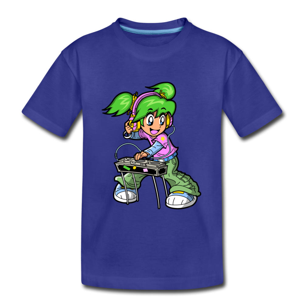 DJ Girl Cartoon Kids T-Shirt - royal blue