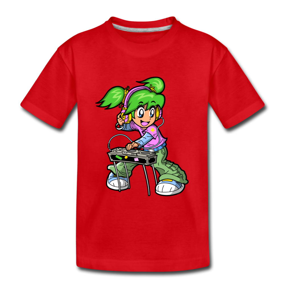 DJ Girl Cartoon Kids T-Shirt - red