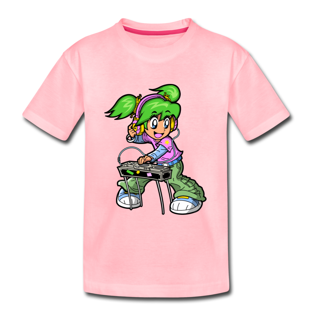 DJ Girl Cartoon Kids T-Shirt - pink