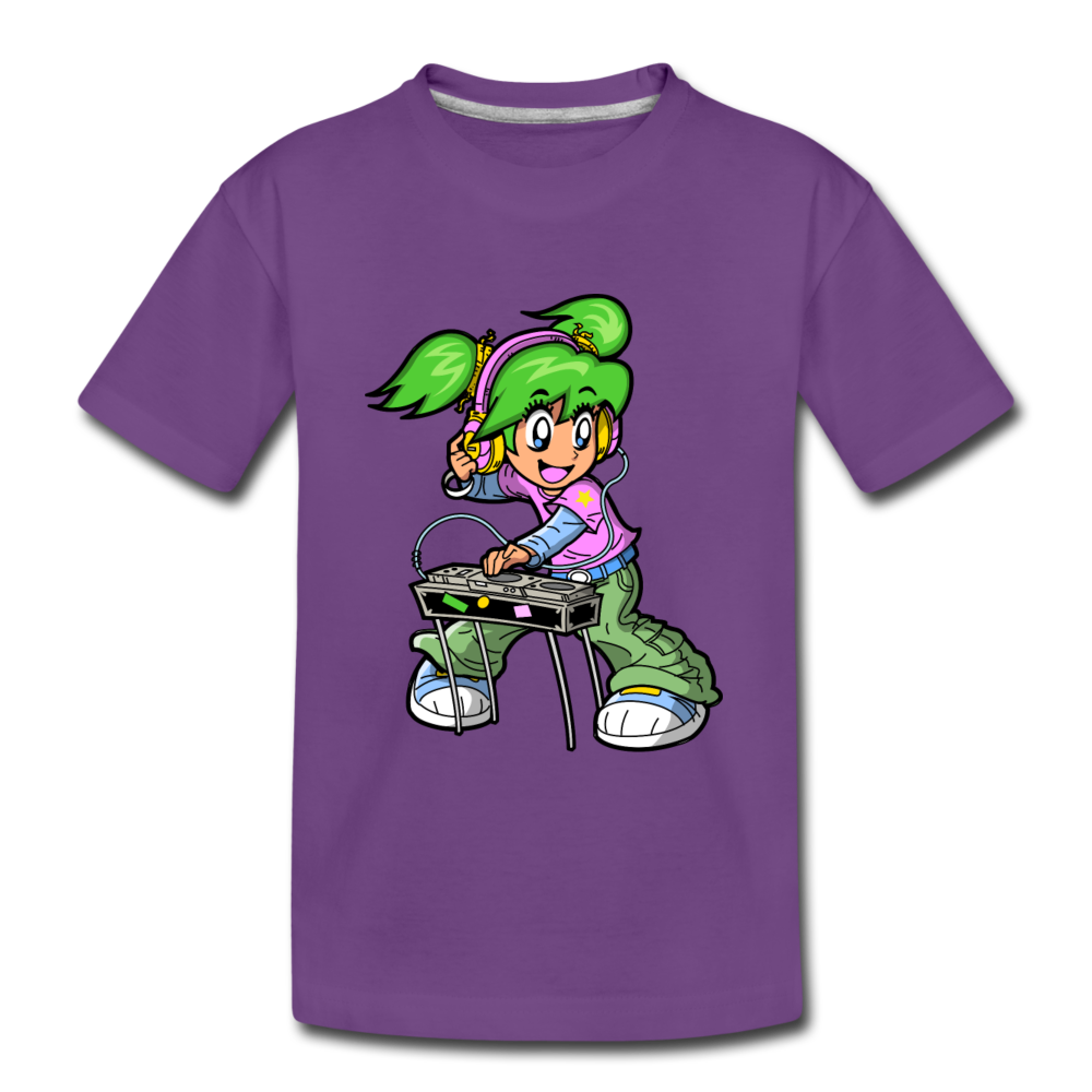 DJ Girl Cartoon Kids T-Shirt - purple