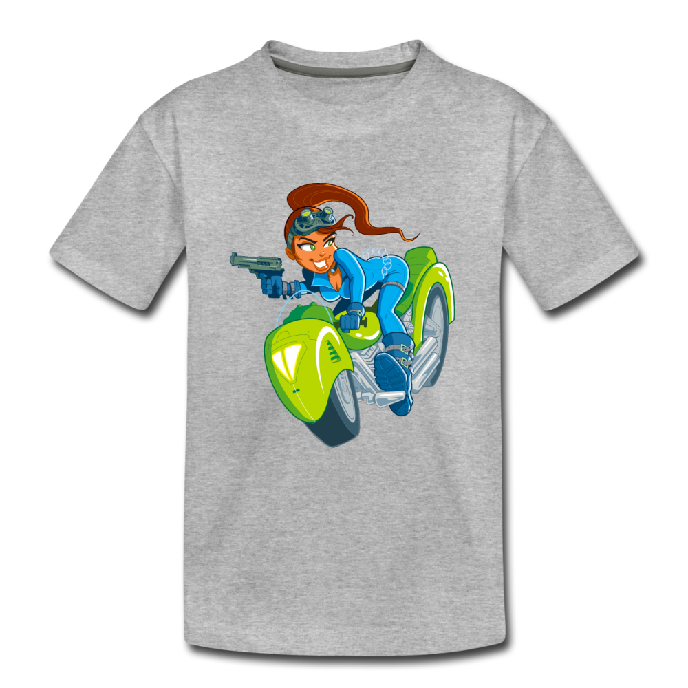 Cartoon Girl Motorcycle Kids T-Shirt - heather gray
