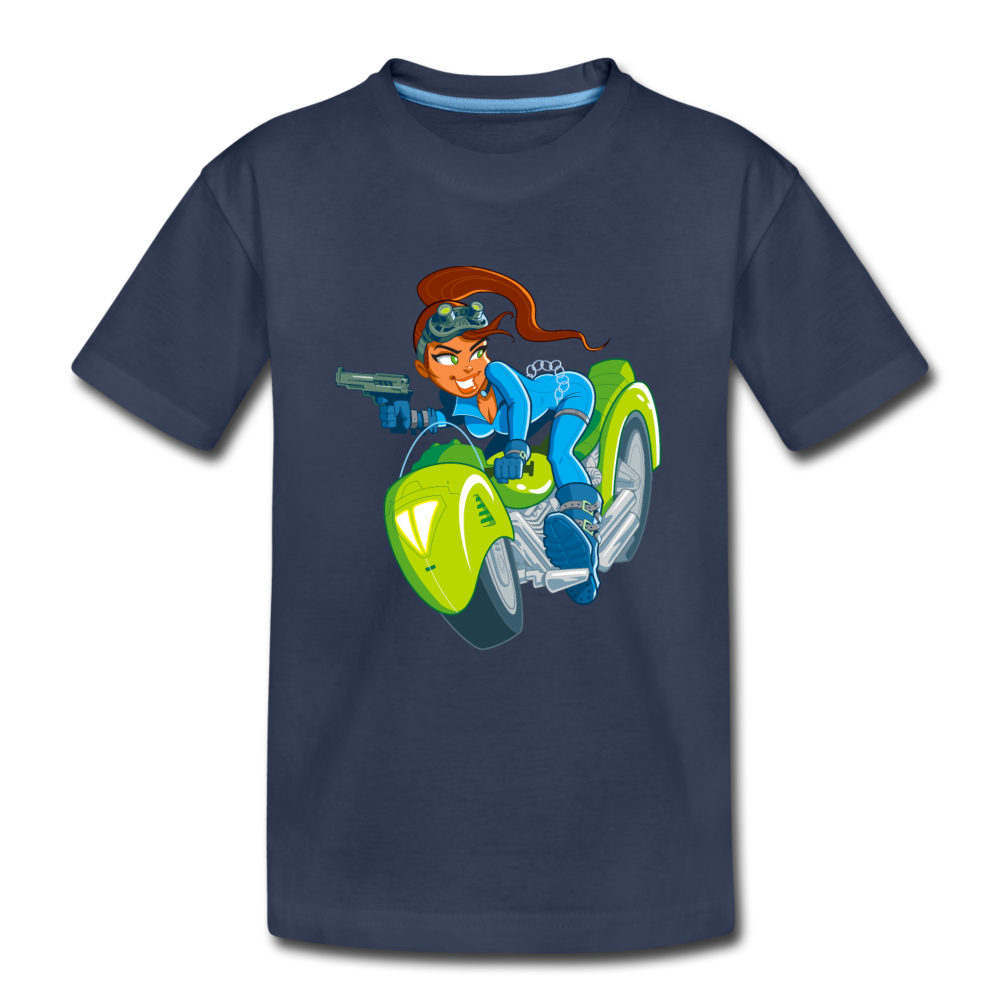 Cartoon Girl Motorcycle Kids T-Shirt - navy