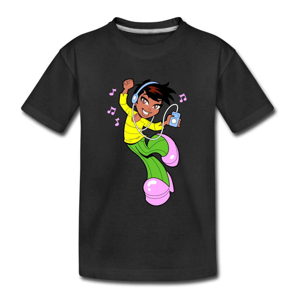 Dancing Girl Cartoon Kids T-Shirt - black