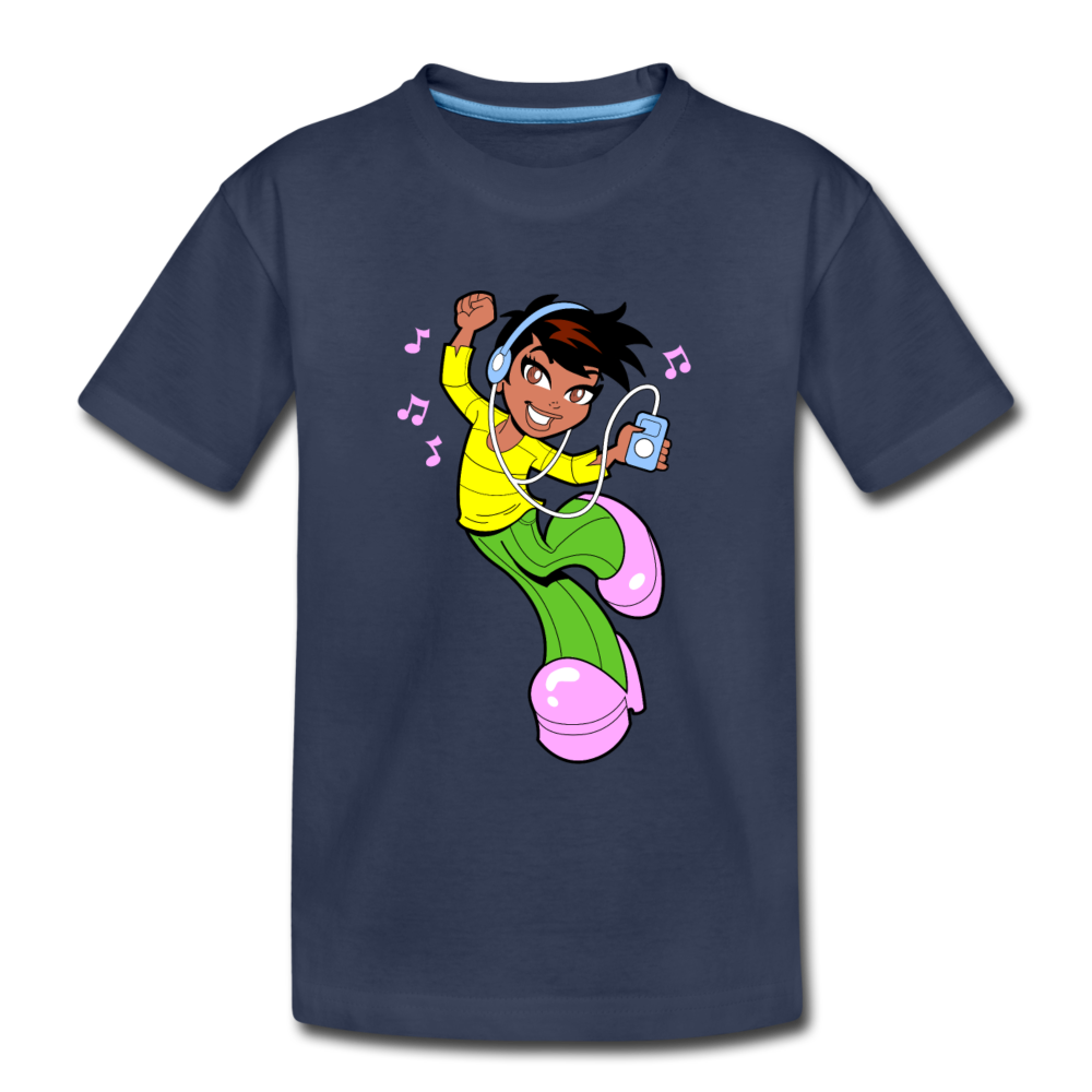 Dancing Girl Cartoon Kids T-Shirt - navy
