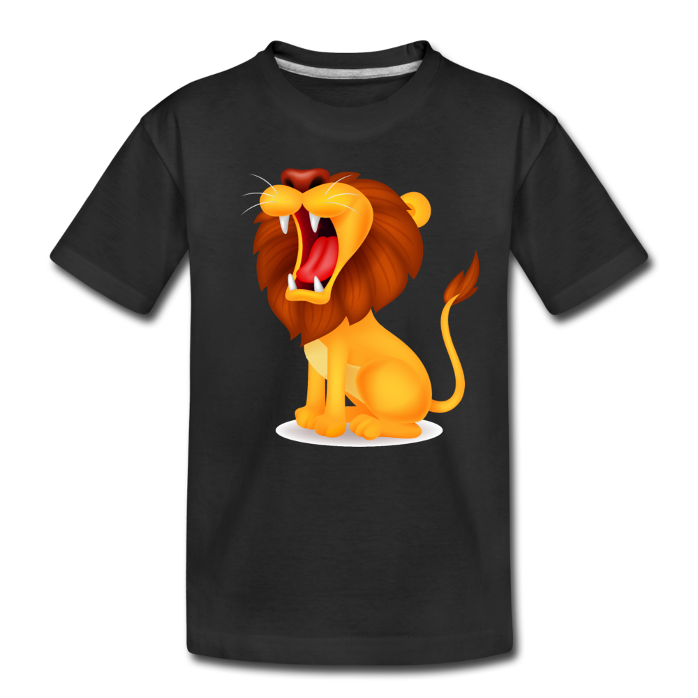 Roaring Lion Cartoon Kids T-Shirt - black