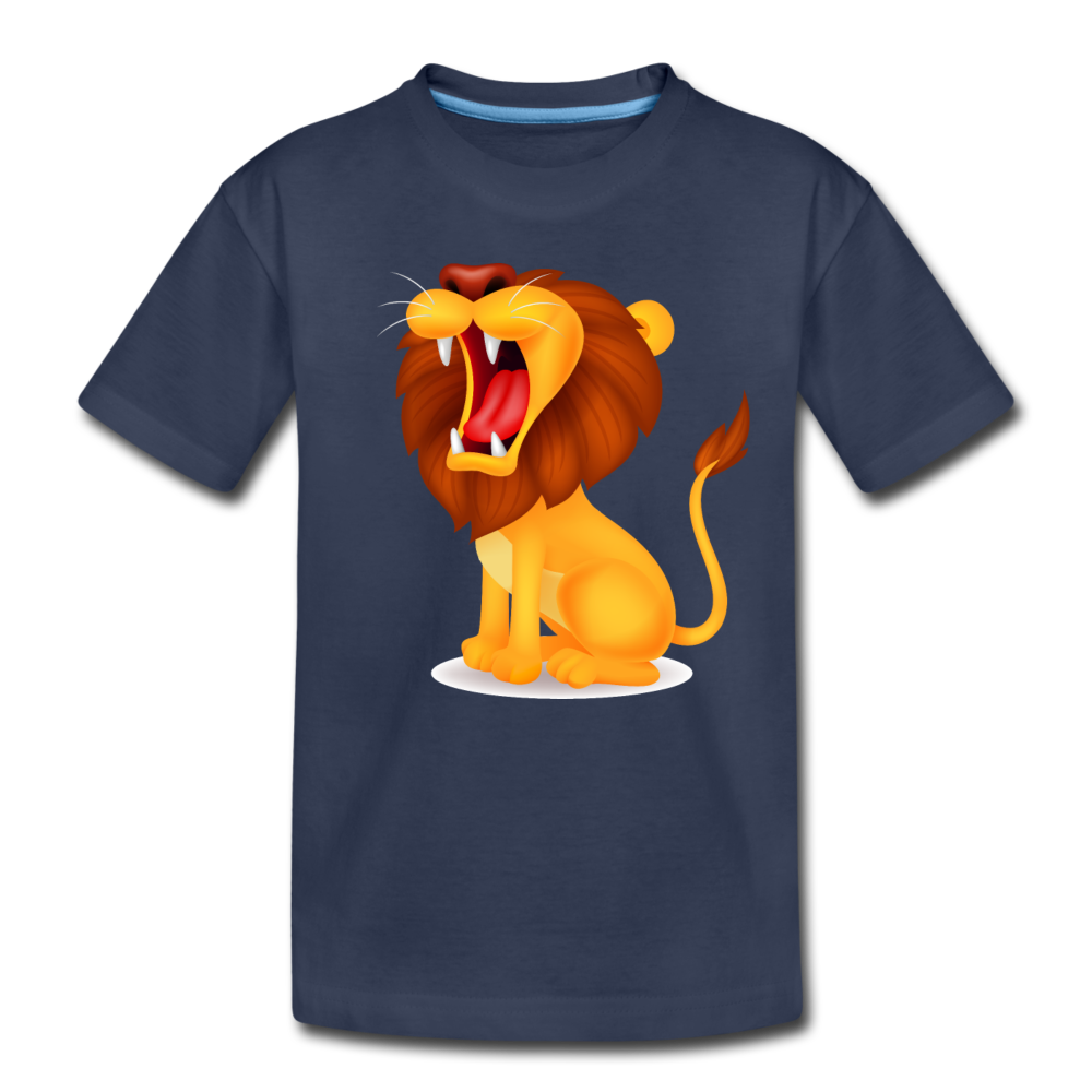 Roaring Lion Cartoon Kids T-Shirt - navy