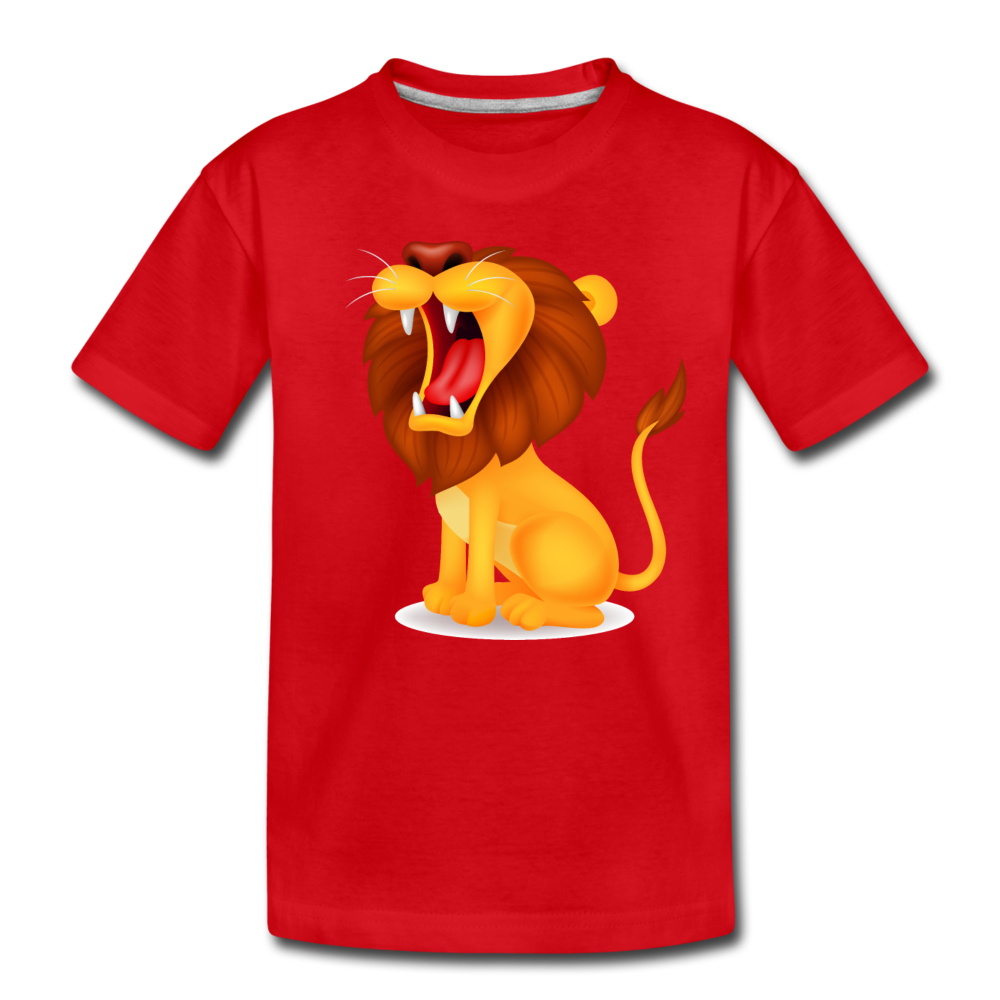 Roaring Lion Cartoon Kids T-Shirt - red