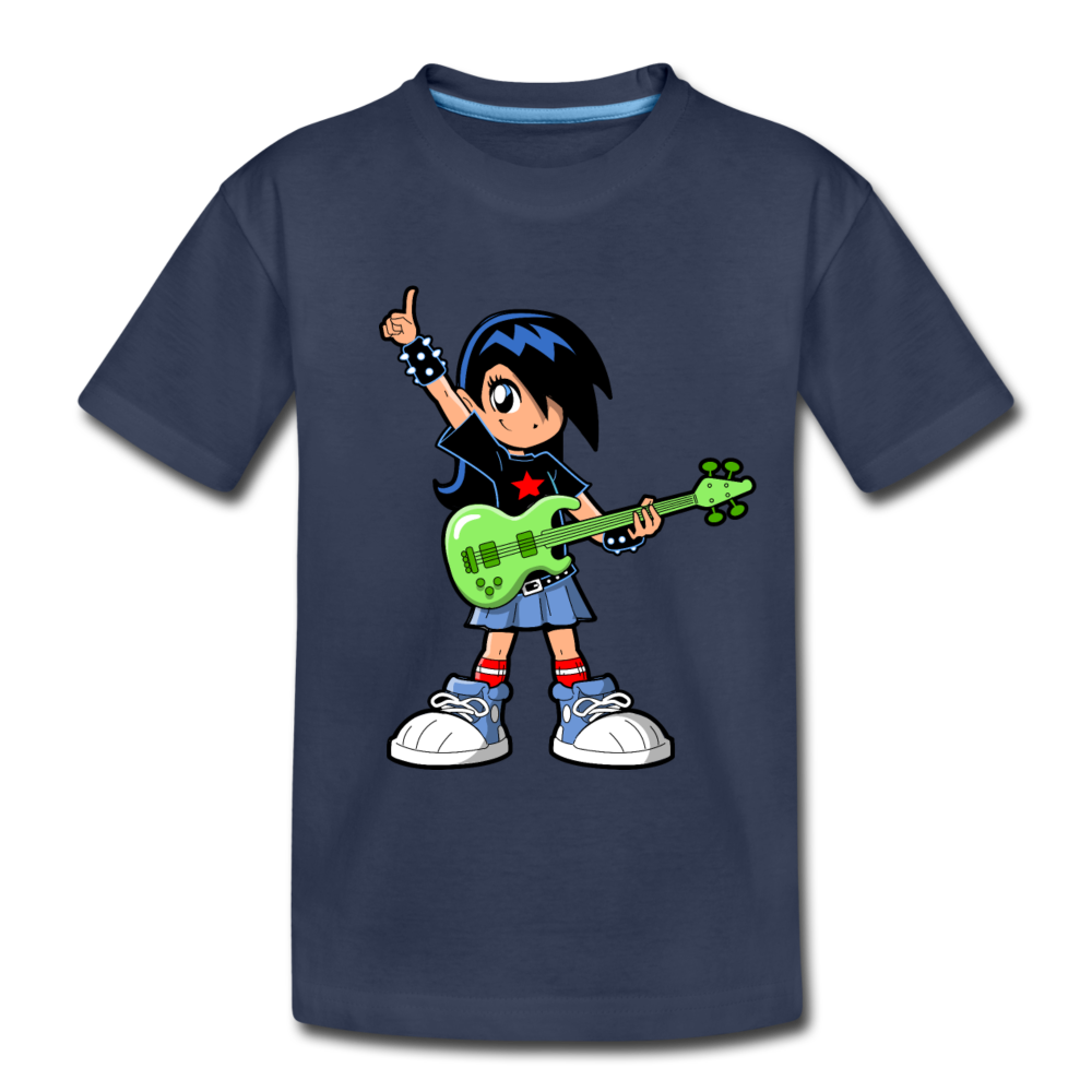 Guitar Girl Cartoon Kids T-Shirt - navy