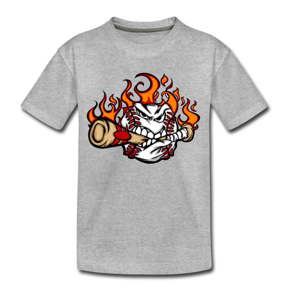Baseball Biting Bat Kids T-Shirt - heather gray
