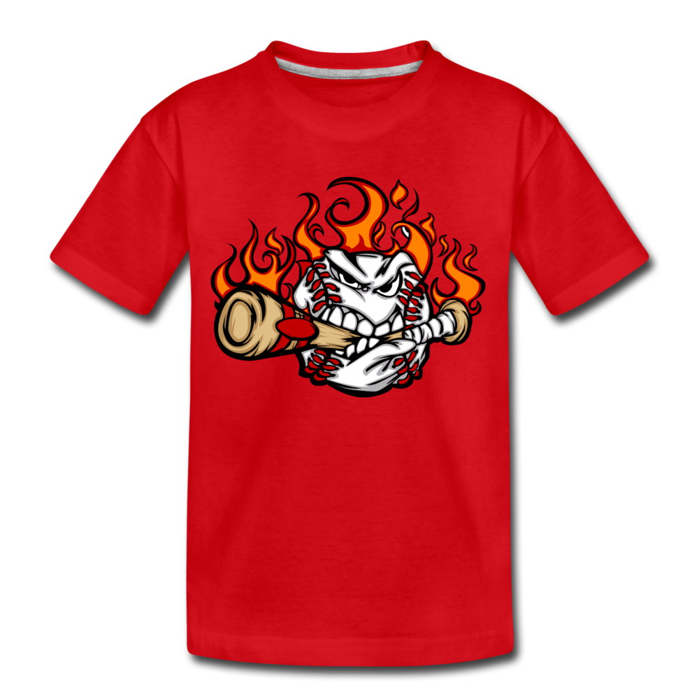 Baseball Biting Bat Kids T-Shirt - red