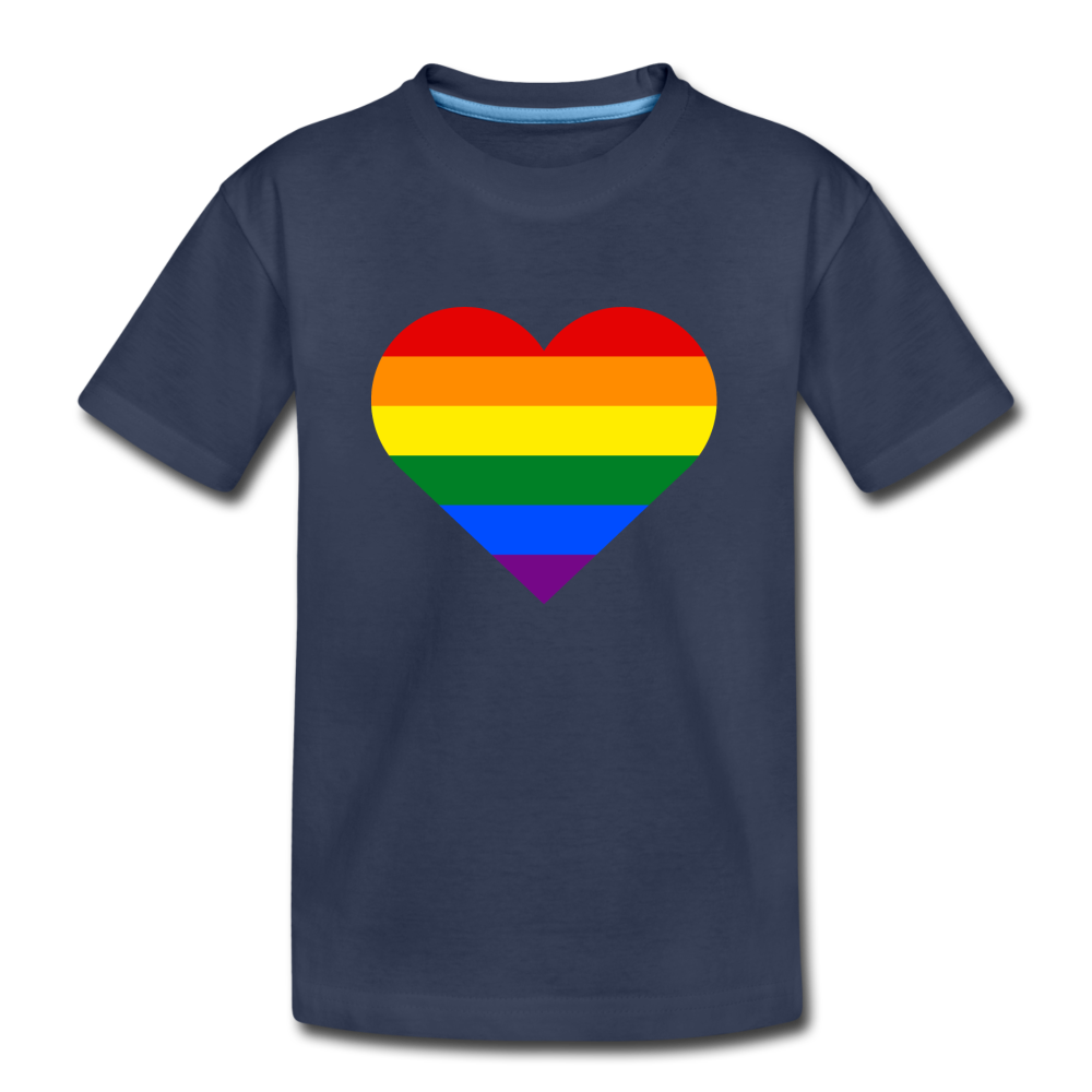 Rainbow Stripes Heart Kids T-Shirt - navy
