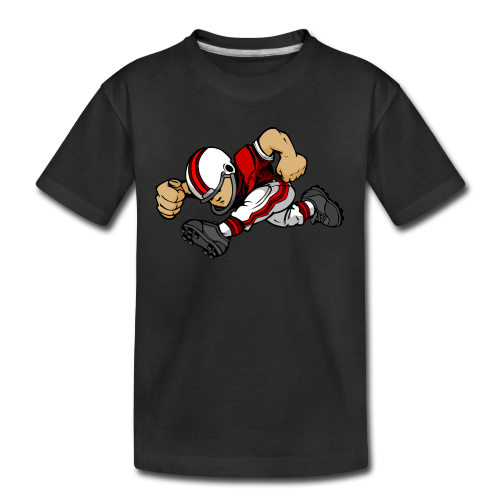 Football Player Cartoon Kids T-Shirt - black