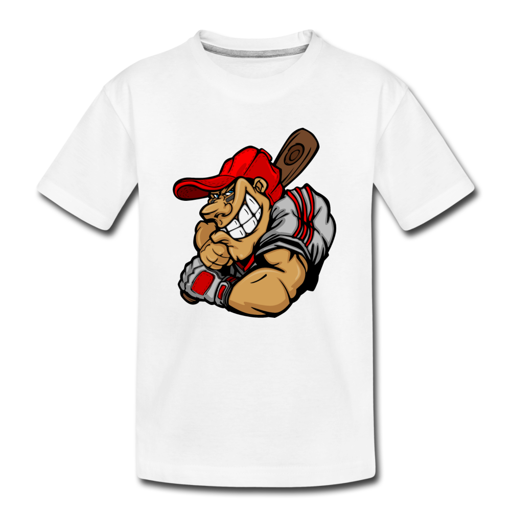 Baseball Player Cartoon Kids T-Shirt - white