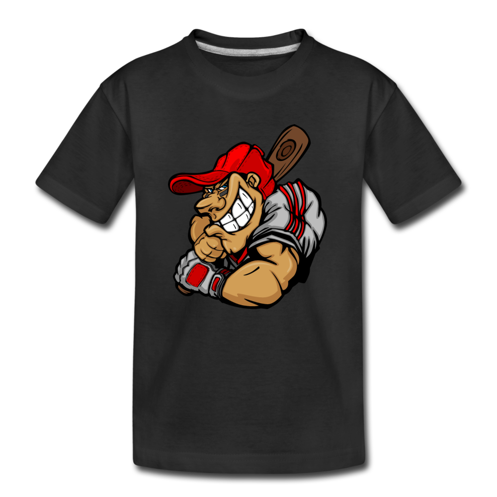 Baseball Player Cartoon Kids T-Shirt - black