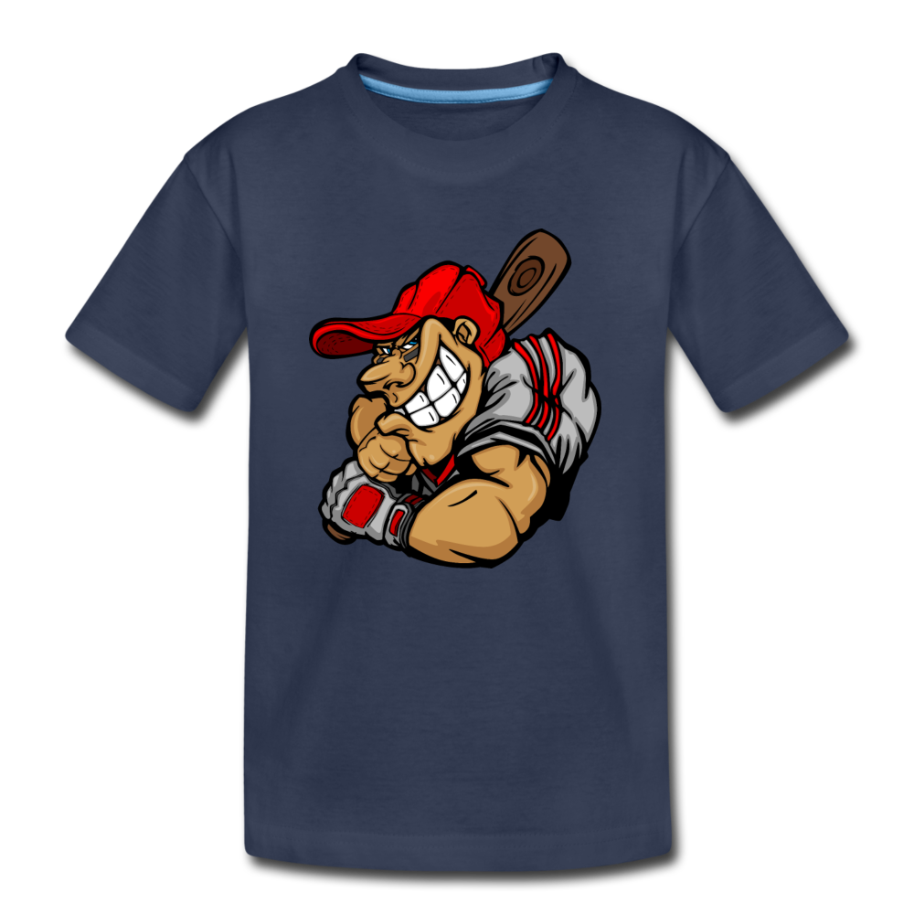Baseball Player Cartoon Kids T-Shirt - navy