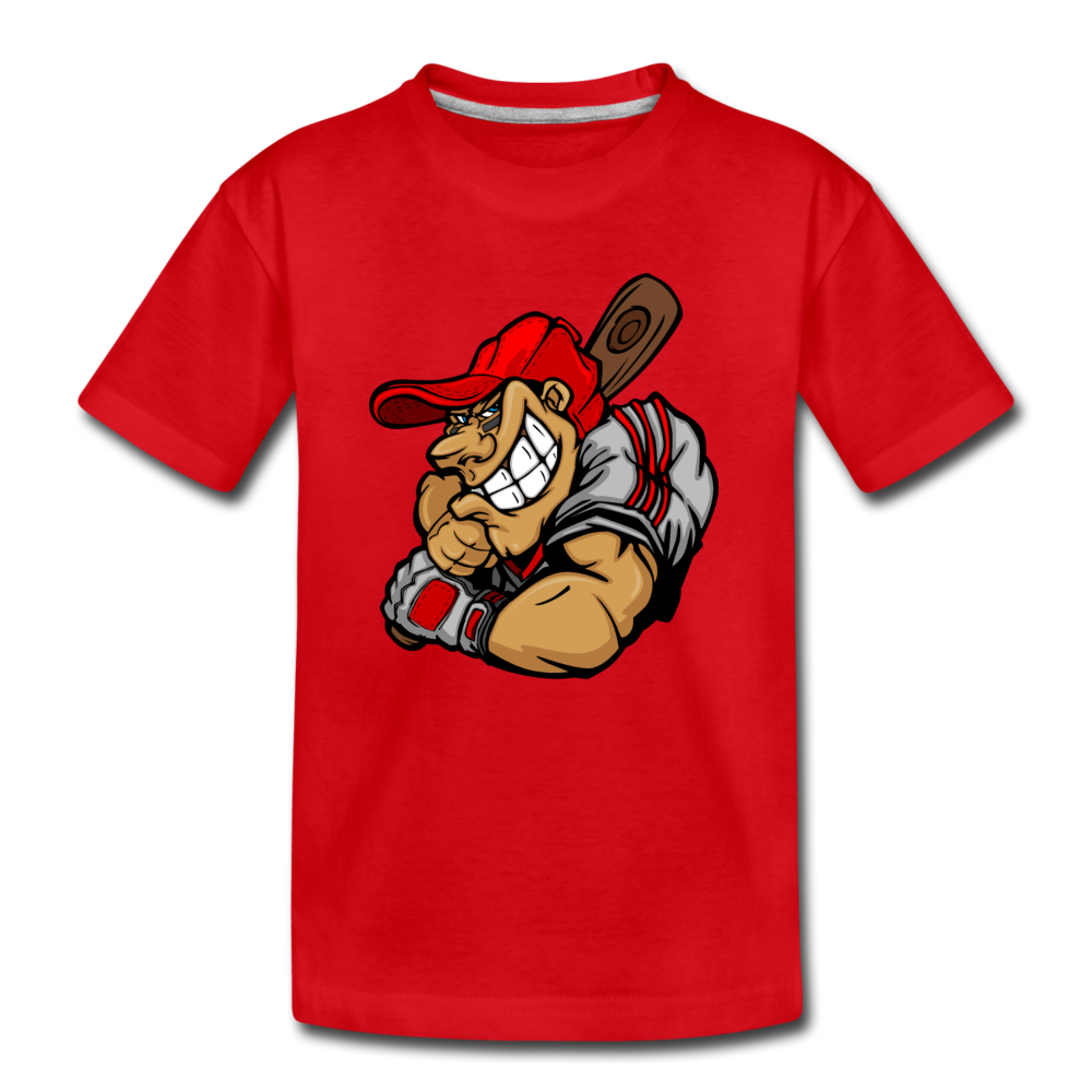 Baseball Player Cartoon Kids T-Shirt - red