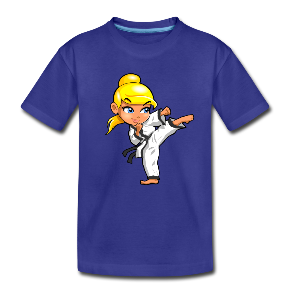 Karate Girl Cartoon Kids T-Shirt - royal blue