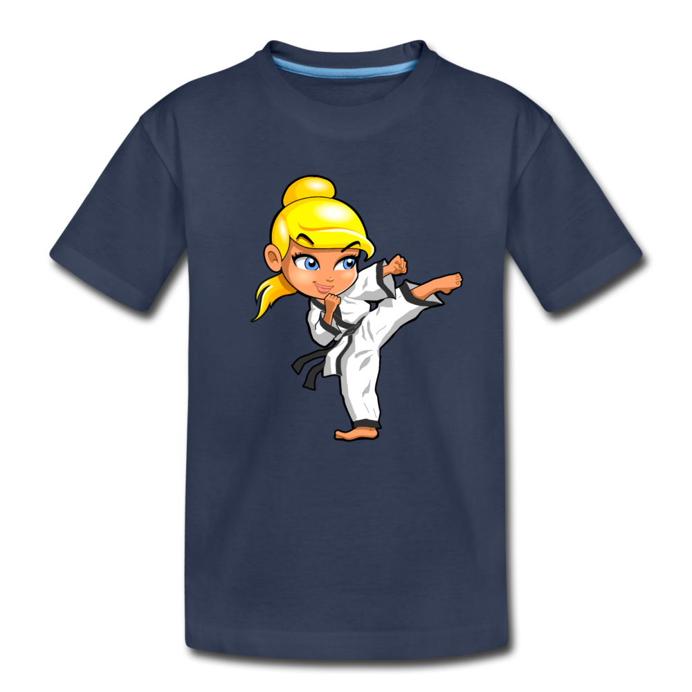Karate Girl Cartoon Kids T-Shirt - navy