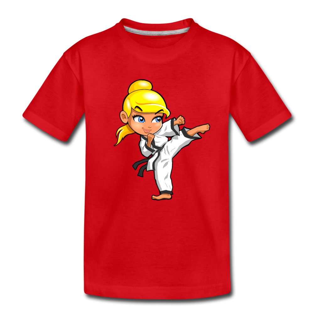 Karate Girl Cartoon Kids T-Shirt - red