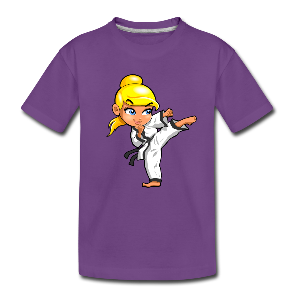 Karate Girl Cartoon Kids T-Shirt - purple