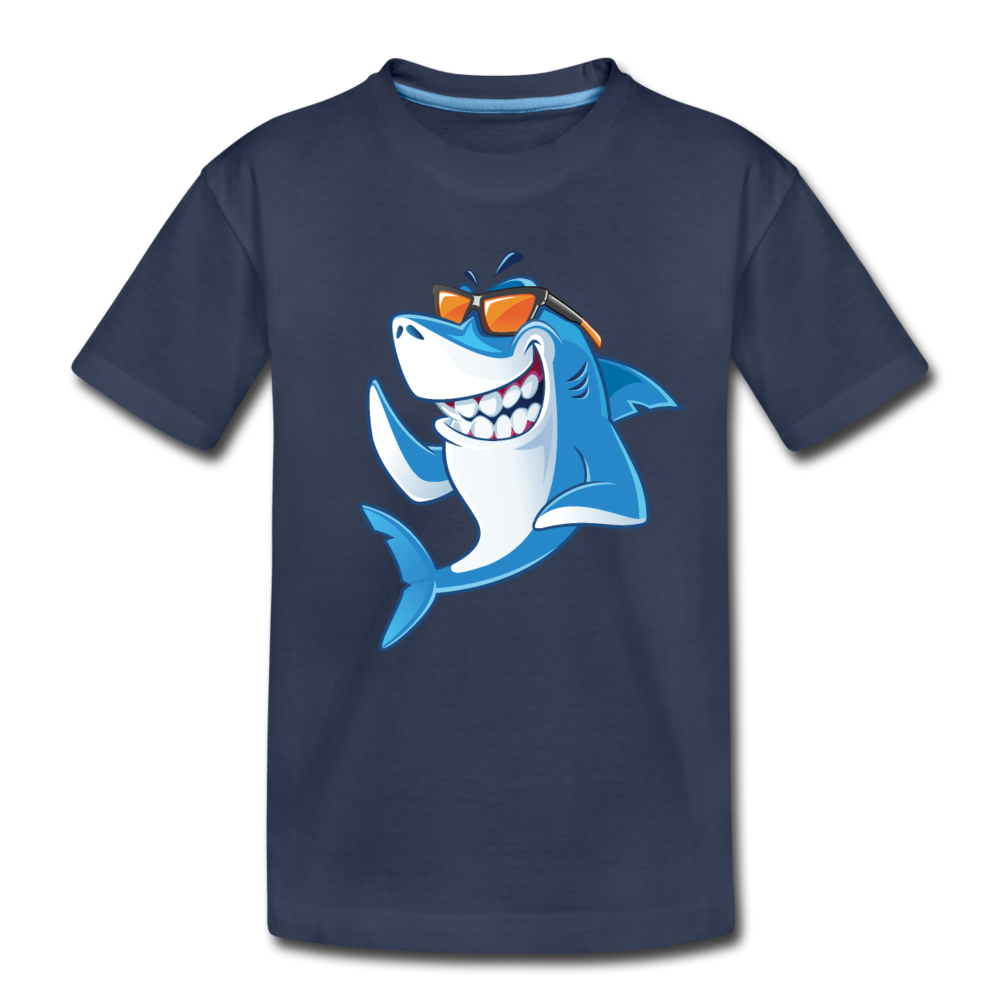 Cool Shark Cartoon Kids T-Shirt - navy