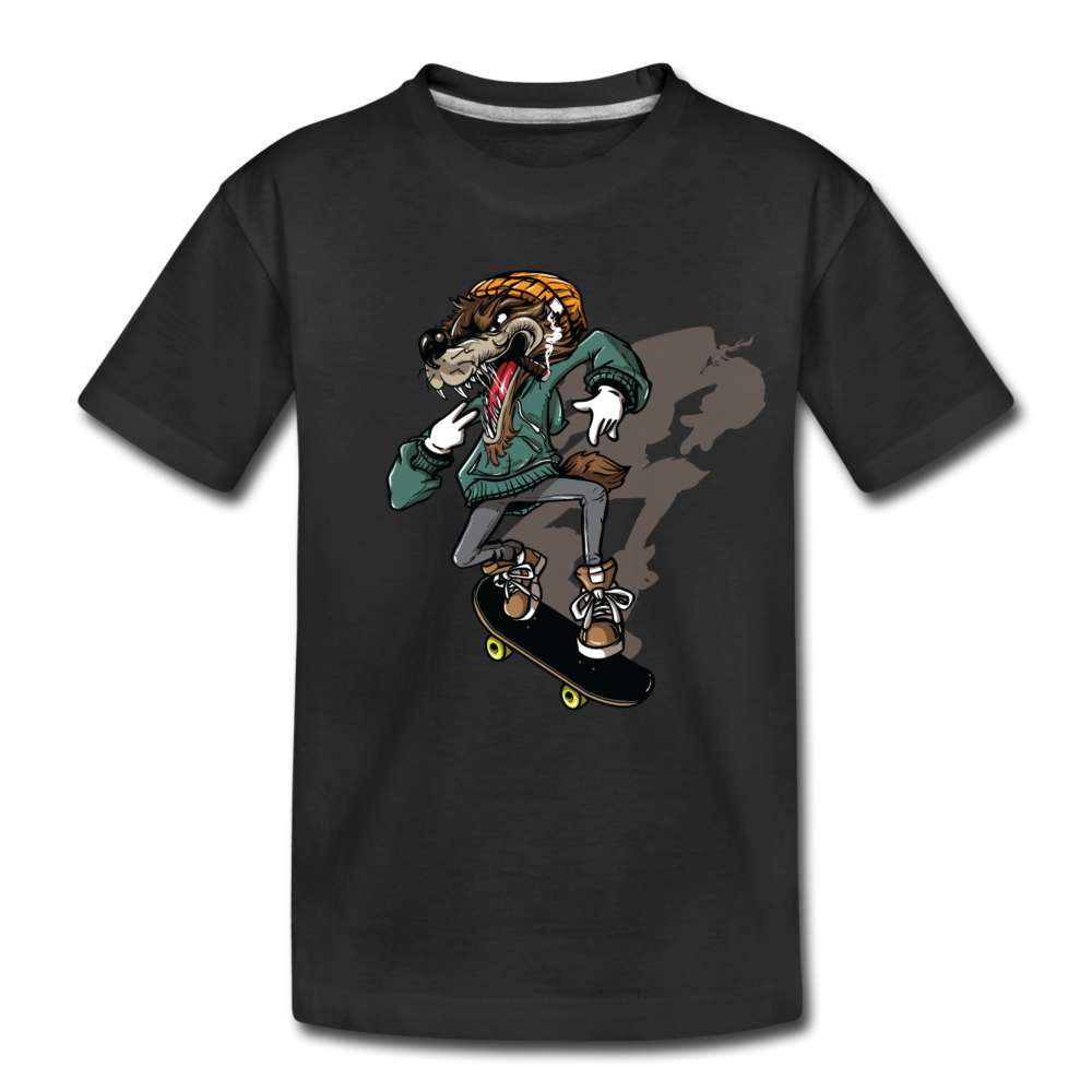 Skater Wolf Kids T-Shirt - black