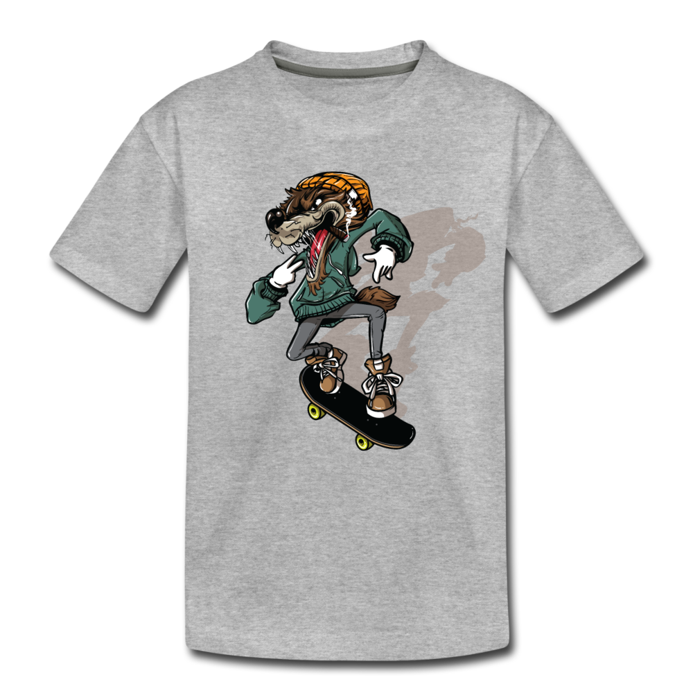 Skater Wolf Kids T-Shirt - heather gray