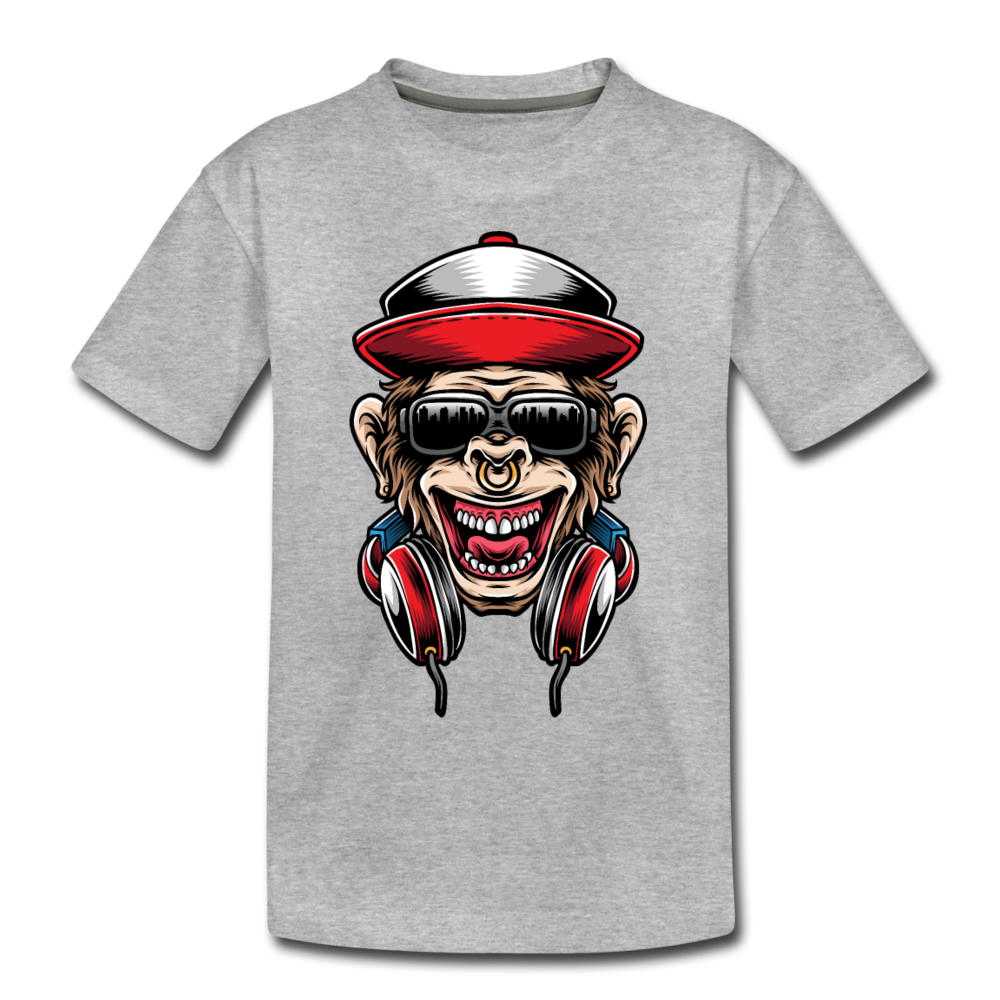 Monkey Headphones Kids T-Shirt - heather gray