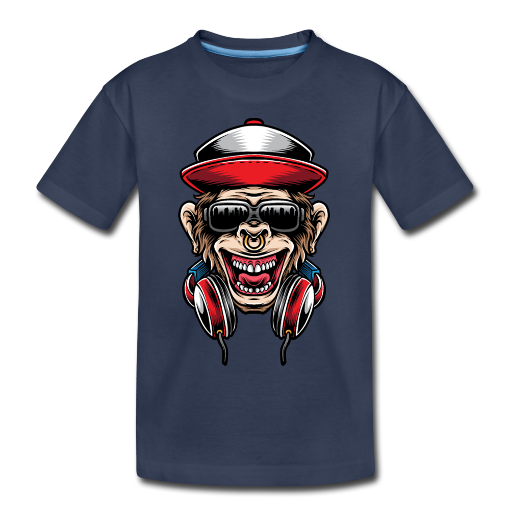 Monkey Headphones Kids T-Shirt - navy