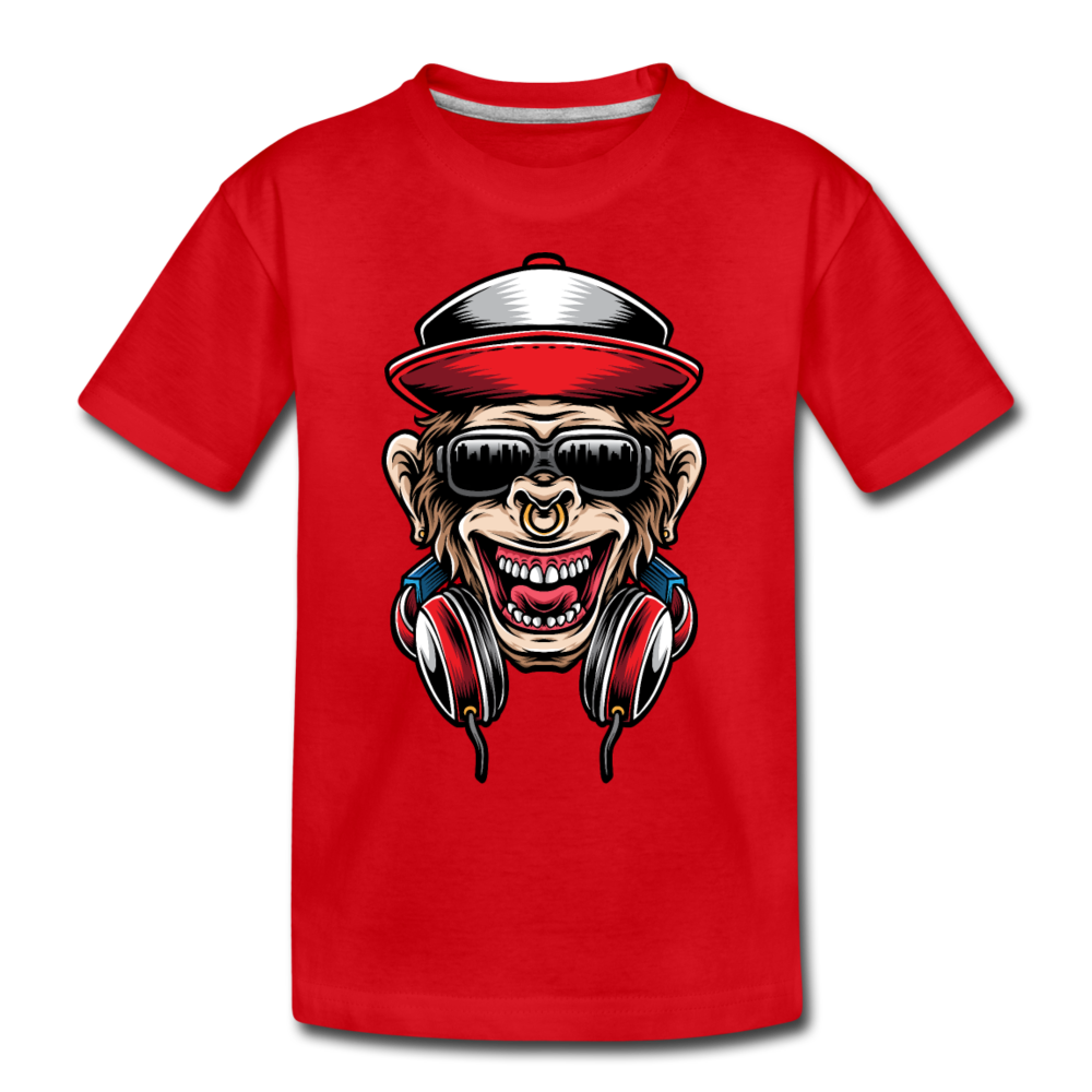 Monkey Headphones Kids T-Shirt - red