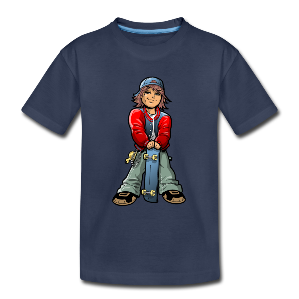 Skater Boy Cartoon Kids T-Shirt - navy