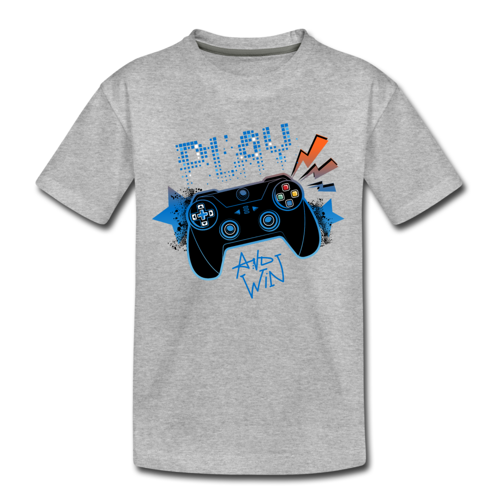 Play and Win Gamer Kids T-Shirt - heather gray