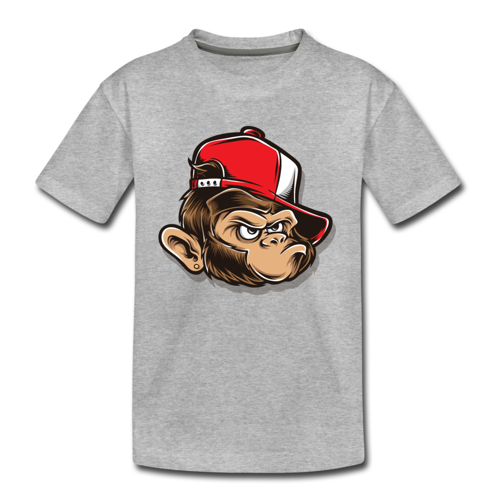 Monkey Hat Cartoon Kids T-Shirt - heather gray