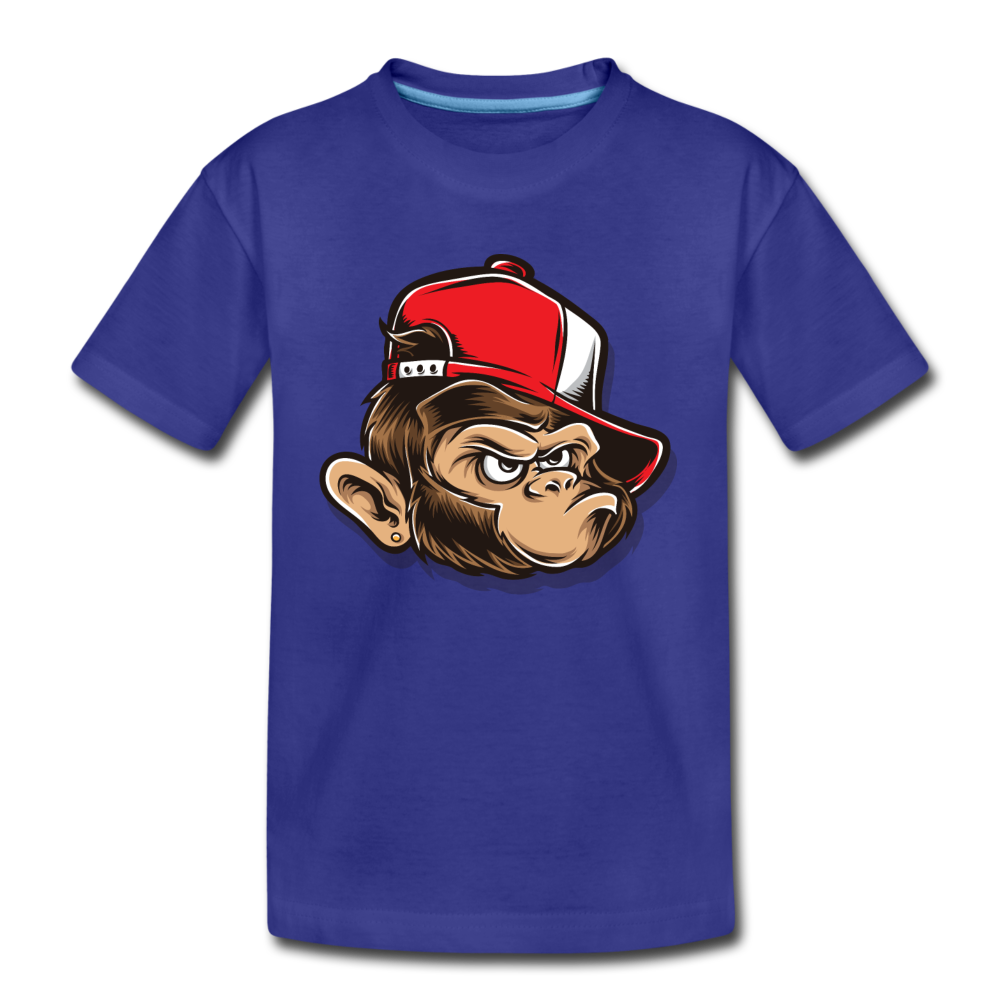 Monkey Hat Cartoon Kids T-Shirt - royal blue