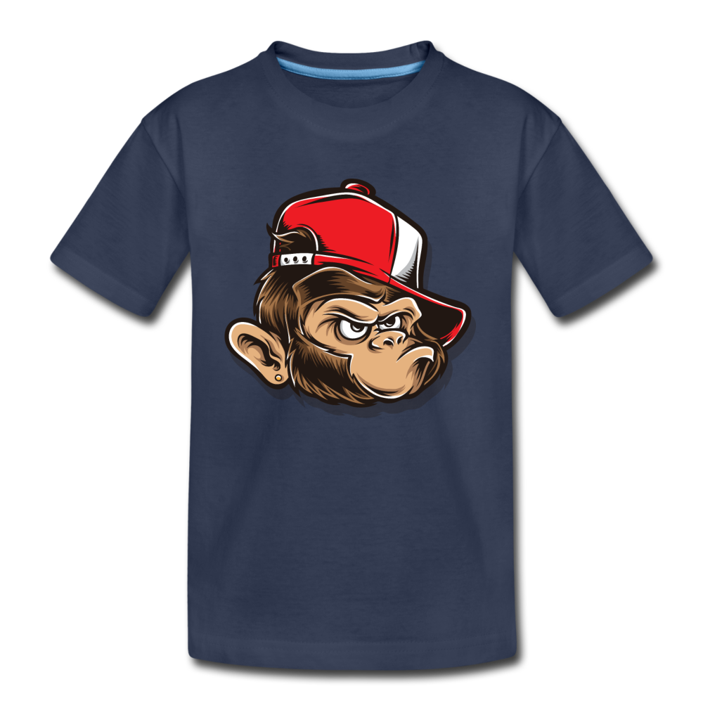 Monkey Hat Cartoon Kids T-Shirt - navy