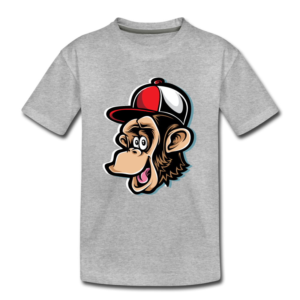 Monkey Hat Cartoon Kids T-Shirt - heather gray