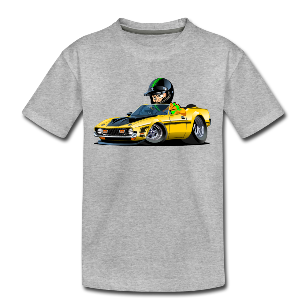 Yellow Sports Car Cartoon Kids T-Shirt - heather gray