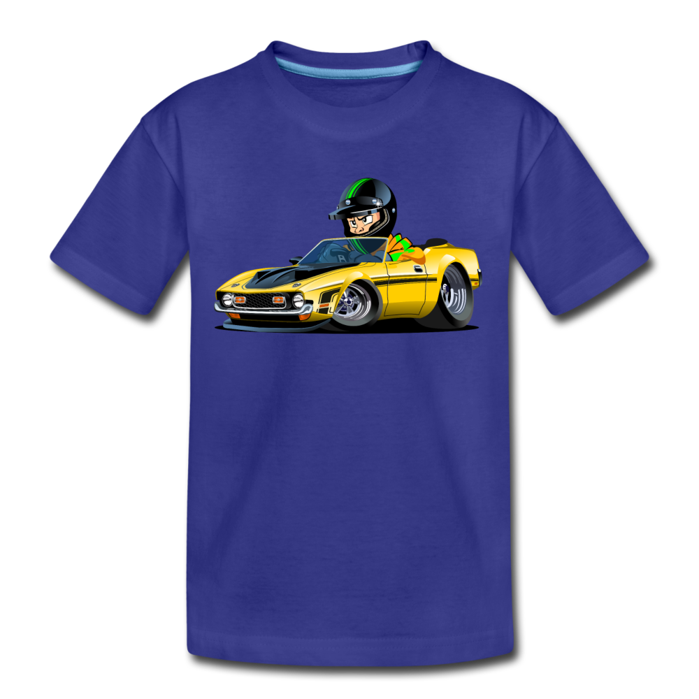 Yellow Sports Car Cartoon Kids T-Shirt - royal blue