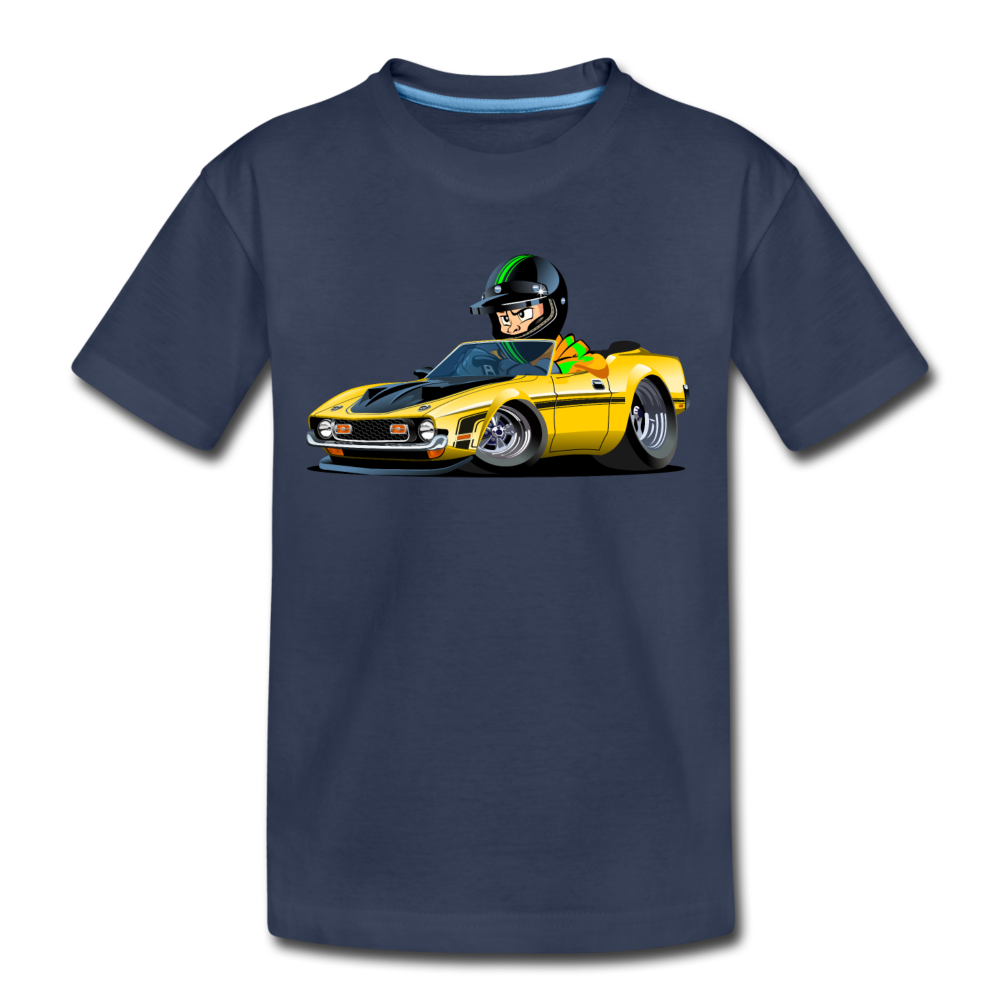 Yellow Sports Car Cartoon Kids T-Shirt - navy