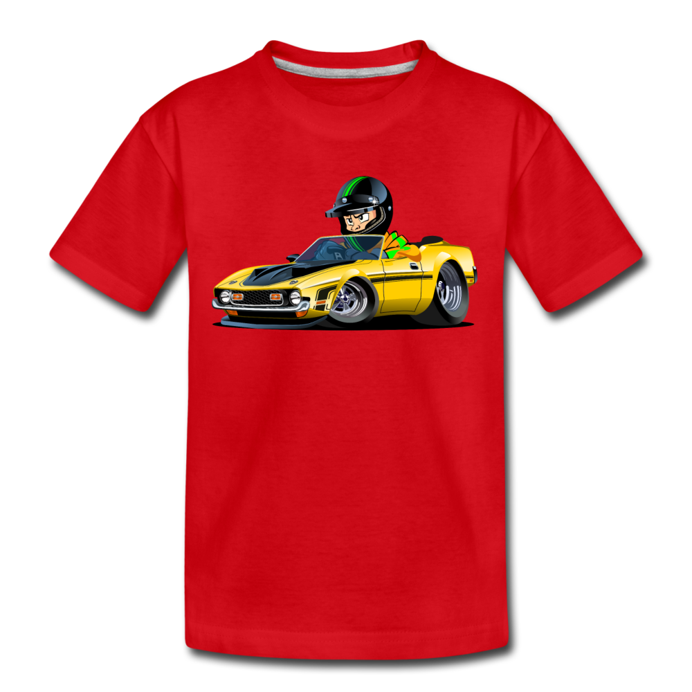 Yellow Sports Car Cartoon Kids T-Shirt - red