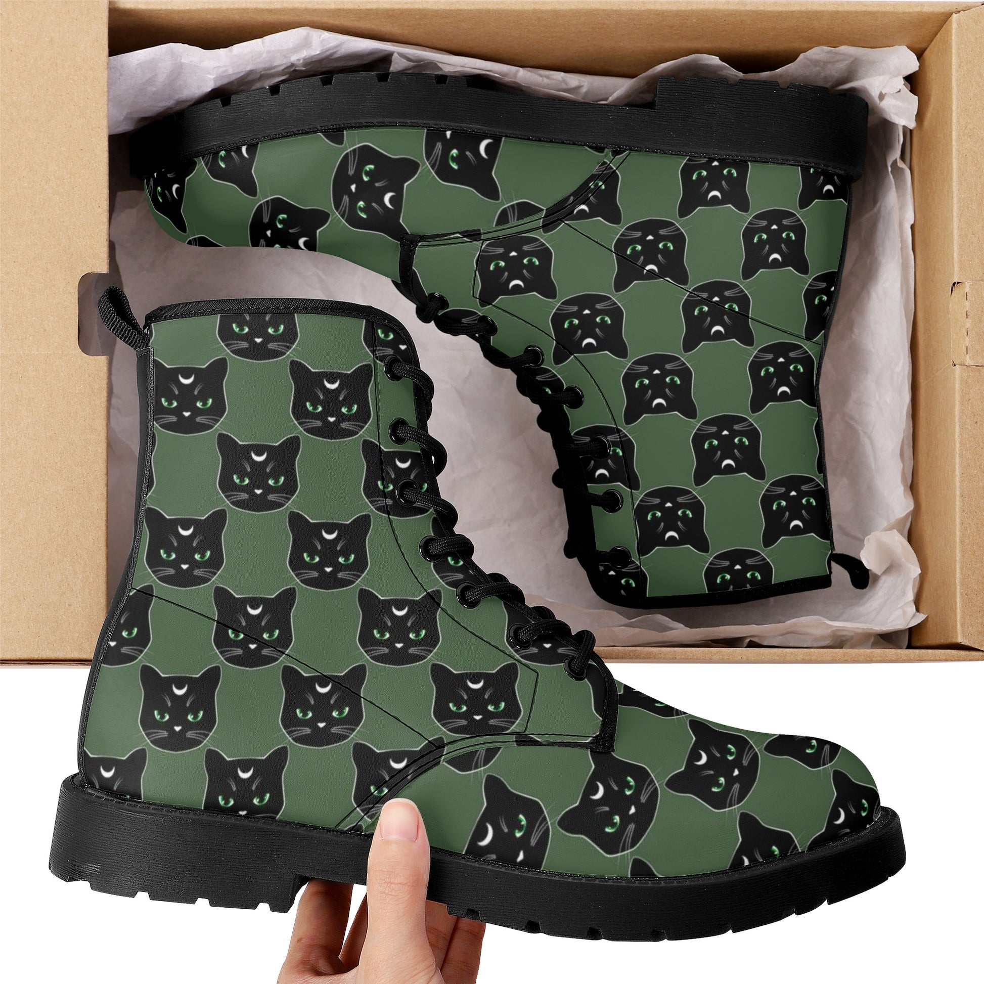 Military Green Cat Boots Women's Leather Boots